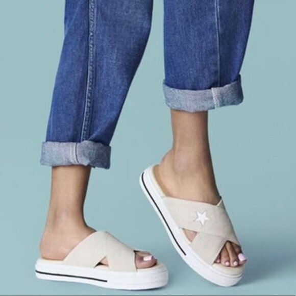 🔥HOT SALE🔥 Converse One Star Womens Size Sandal Slip Suede Egret 564144C - Picture 3 of 7
